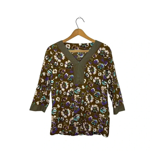 BODEN Floral Print Popover V Neck Blouse - Picture 1 of 8